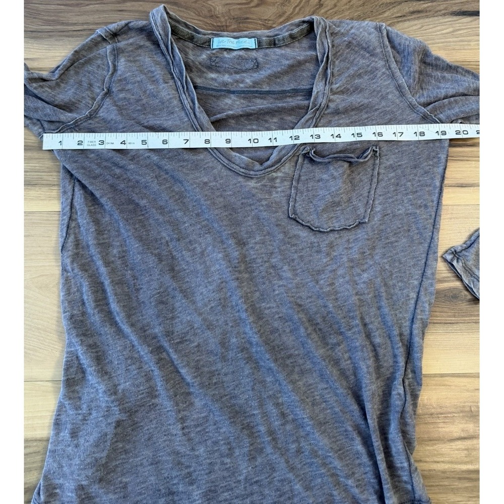 We The Free Free People Grey Slub Knit Long Sleeve Pocket Tee XS Boho Casual - Picture 5 of 10